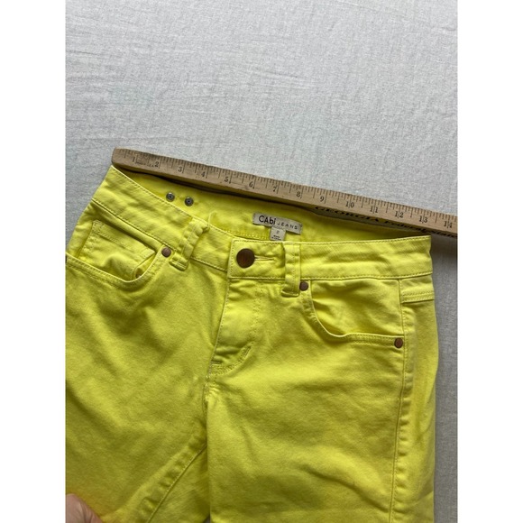 CAbi Neon Yellow Womens Size 2 Stretch Denim Preppy Straight Leg Crop Pants - Picture 5 of 8